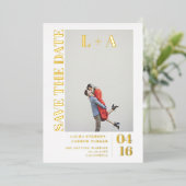 ミニマモダンはっきりしたルイニシャル写真の保存日付 箔招待状 (立ち正面)