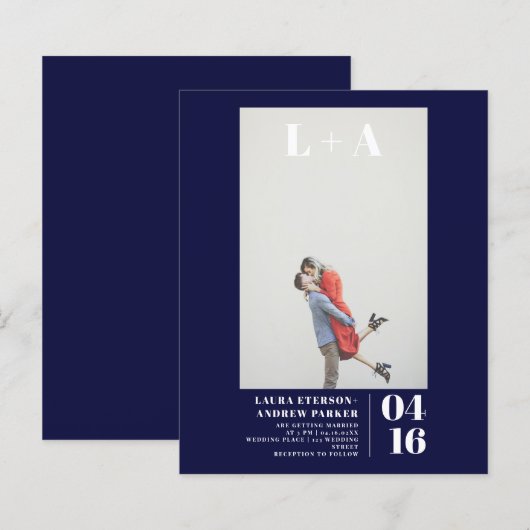 ミニマモダンはっきりしたル海軍の写真結婚予算 (正面/裏面)