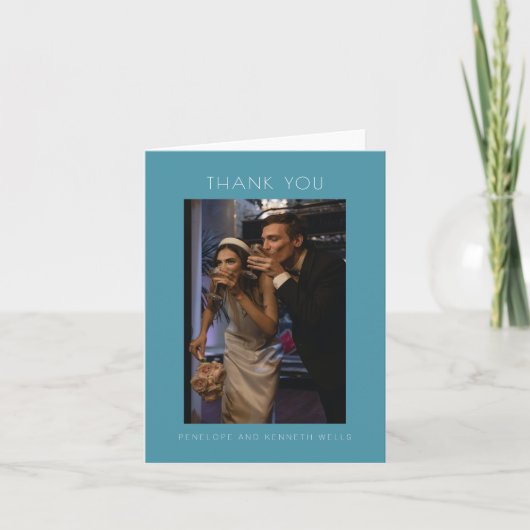 ミニマモダンエレガントティール(緑がかった色)ブルー結婚ズカスタム サンキューカード (正面)