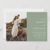 ミニマモダンエレガントリストのセージ結婚グリーン 招待状 (正面)