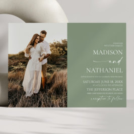 ミニマモダンエレガントリストのセージ結婚グリーン 招待状