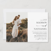 ミニマモダンエレガントリストの白結婚黒 招待状 (正面)