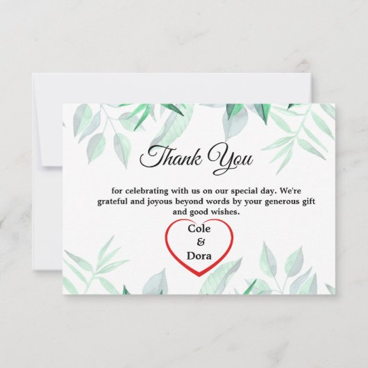 ミニマモダンエレガントリストの緑の水の色 サンキューカード (裏面)