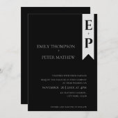 ミニマモダンコンテンポラリーリスト・モノグラム結婚ズ 招待状 (正面/裏面)