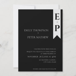 ミニマモダンコンテンポラリーリスト・モノグラム結婚ズ 招待状