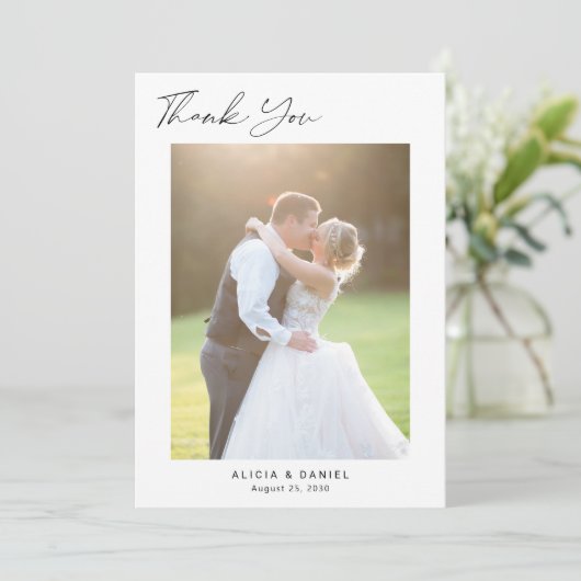 ミニマモダンシンプルリスト写真結婚の サンキューカード (スタンド正面)