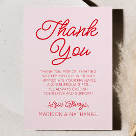 ミニマモダンミニマルリストのピンクと赤結婚の サンキューカード