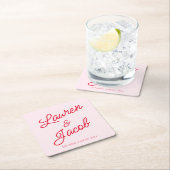 ミニマモダンミニマルリストのピンクと赤結婚の スクエアペーパーコースター (インサイチュ)