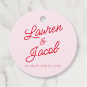 ミニマモダンミニマルリストのピンクと赤結婚の フェイバータグ (正面)