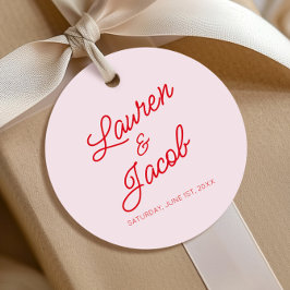 ミニマモダンミニマルリストのピンクと赤結婚の フェイバータグ