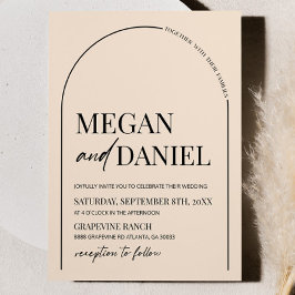 ミニマモダンミニマルリスト・ベージュ・ア結婚ーチ 招待状