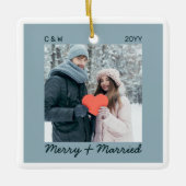 ミニマモダンメリー結婚したリストの新しい結婚写真 セラミックオーナメント (正面)