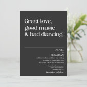 ミニマモダンリおもしろいムタイポグラフィブラック結婚ズ 招待状 (スタンド正面)