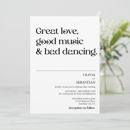 ミニマモダンリおもしろいムタイポグラフィホワ結婚イト 招待状 (スタンド正面)