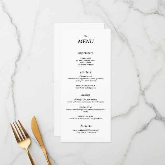 ミニマモダンリお洒落シンプル結婚のメニュー メニュー (正面/裏面インサイチュ)