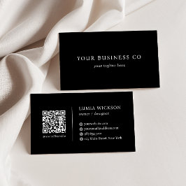 ミニマモダンリの黒エレガント白QRコード 名刺