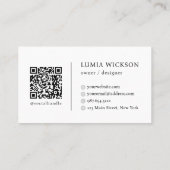 ミニマモダンリの黒エレガント白QRコード 名刺 (裏面)