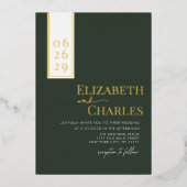 ミニマモダンリエレガントグ緑の金ゴールド結婚ズ 箔招待状 (正面)