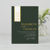 ミニマモダンリエレガントグ緑の金ゴールド結婚ズ 箔招待状 (立ち正面)