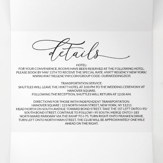 ミニマモダンリエレガント白黒結婚ズ 三つ折り招待状 (内部中)