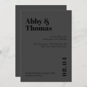 ミニマモダンリシンプルはっきりしたALL BLACK結婚's 招待状 (正面/裏面)