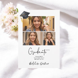 ミニマモダンリシンプルアル3枚の写真の卒業 案内状