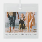 ミニマモダンリシンプルカスタムの家族の写真 ガラスオーナメント (正面)