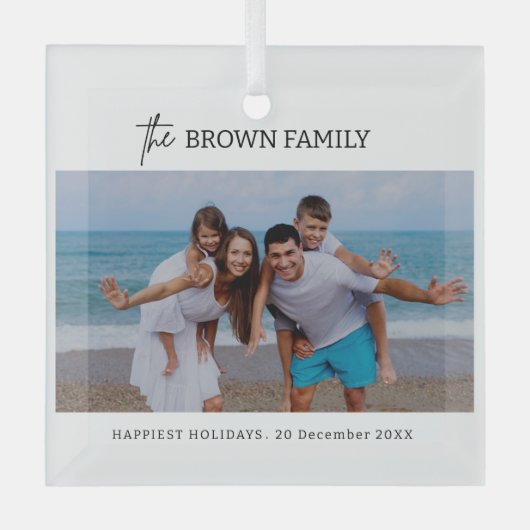 ミニマモダンリシンプルカスタムの家族の写真 ガラスオーナメント (正面)