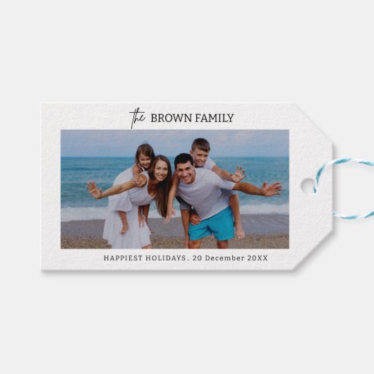 ミニマモダンリシンプルカスタムの家族の写真 ギフトタグ (正面(横))