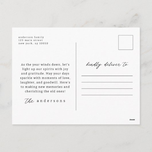 ミニマモダンリシンプルカスタムの家族の写真 シーズンポストカード (裏面)