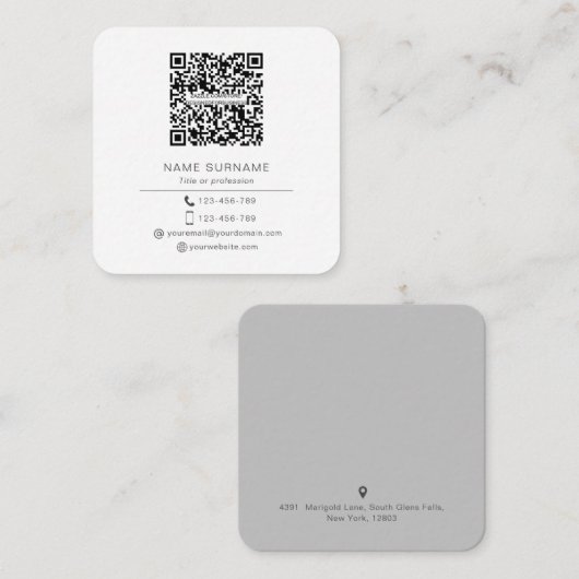 ミニマモダンリシンプルストのQRコードパーソナルスクエア スクエア名刺 (正面/裏面)