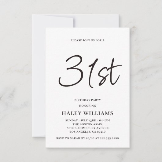 ミニマモダンリシンプルズム書道31誕生日 招待状 (正面)