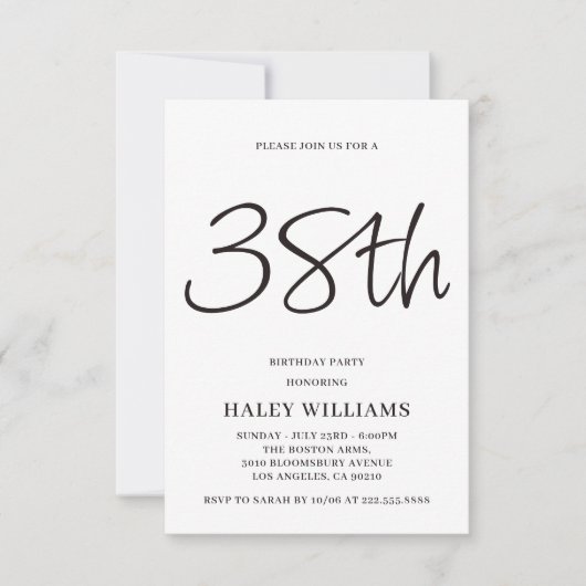 ミニマモダンリシンプルズム書道38誕生日 招待状 (正面)