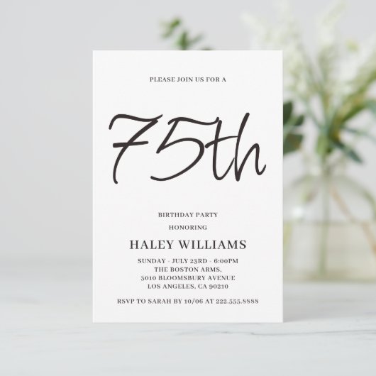 ミニマモダンリシンプルズム書道75誕生日 招待状 (スタンド正面)