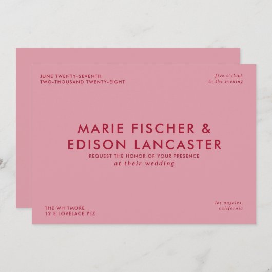 ミニマモダンリシンプル結婚お洒落魅力的 招待状 (正面/裏面)