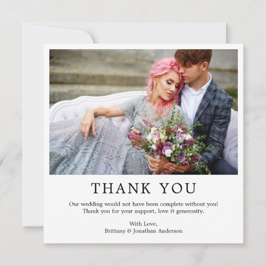 ミニマモダンリシンプル結婚の写真の正方形 サンキューカード (正面)