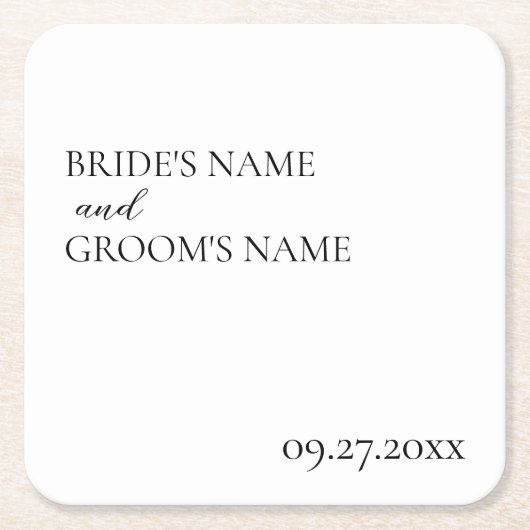 ミニマモダンリシンプル結婚座席表 スクエアペーパーコースター (正面)