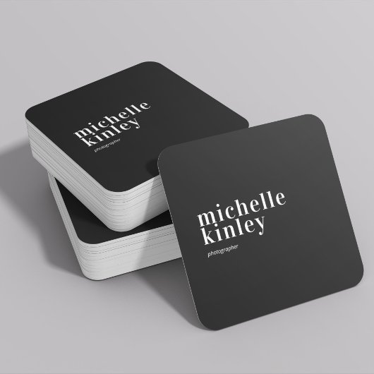 ミニマモダンリシンプルQRコードパーソナルブラック スクエア名刺