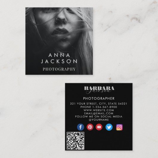 ミニマモダンリシンプルQRコード写真 スクエア名刺 (正面/裏面)