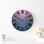 ミニマモダンリスクピンクブルーグラデーションローマ数字 ラージ壁時計 (ホーム)