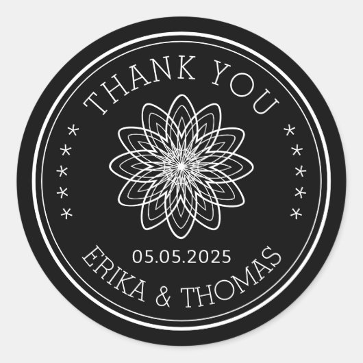 ミニマモダンリストありがとうラインアートフラワー ラウンドシール (正面)