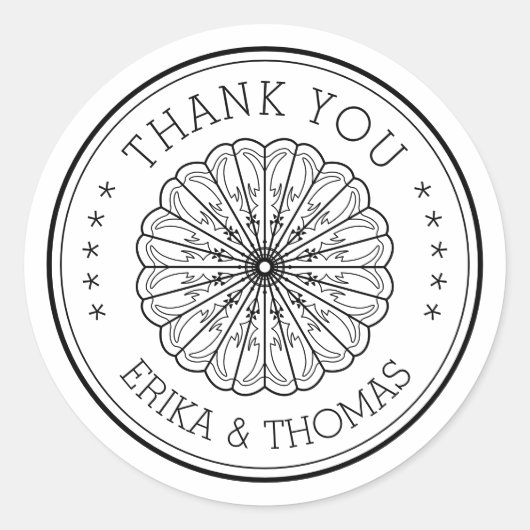 ミニマモダンリストありがとうラインアートフラワー ラウンドシール (正面)