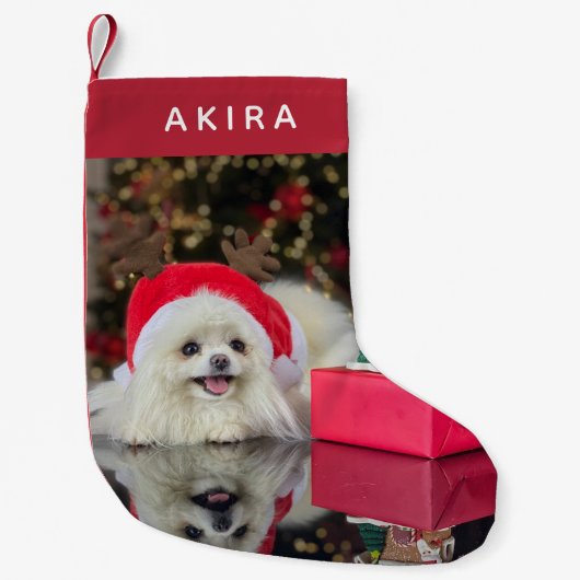 ミニマモダンリストかわいい犬のペットの写真 スモールクリスマスストッキング (正面)