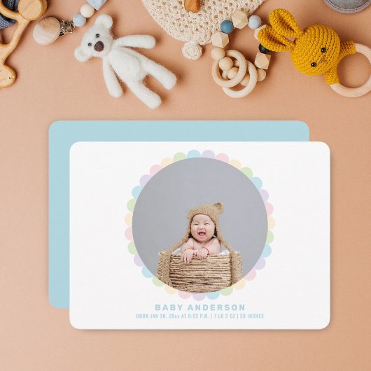 ミニマモダンリストかわいい花男の赤ちゃん写真誕生 案内状