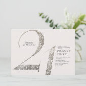 ミニマモダンリストすべての白パーティー21歳の誕生日 招待状 (スタンド正面)