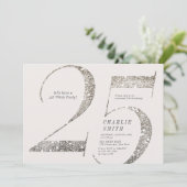 ミニマモダンリストすべての白パーティー25歳の誕生日 招待状 (スタンド正面)