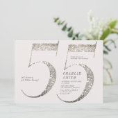 ミニマモダンリストすべての白パーティー55歳の誕生日 招待状 (スタンド正面)