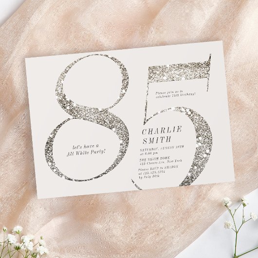 ミニマモダンリストすべての白パーティー85歳の誕生日 招待状