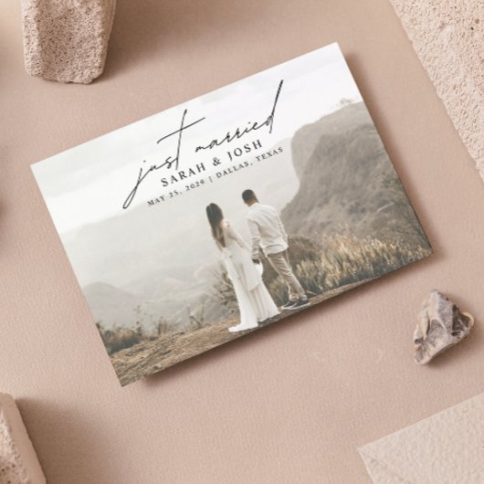 ミニマモダンリストたった今結婚しました結婚写真 案内ポストカード