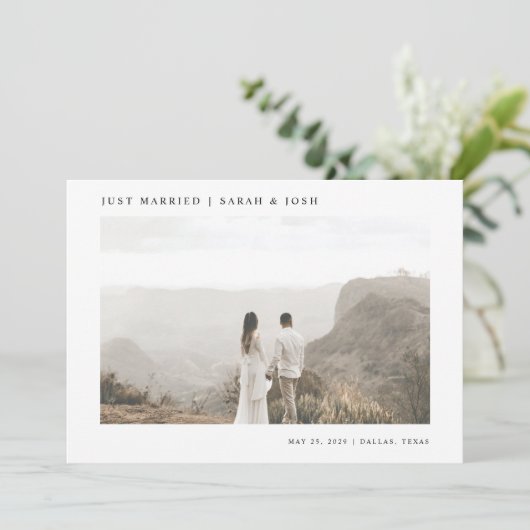 ミニマモダンリストたった今結婚しました結婚写真 案内状 (スタンド正面)